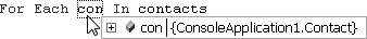 The query results containing Contact entities at runtime