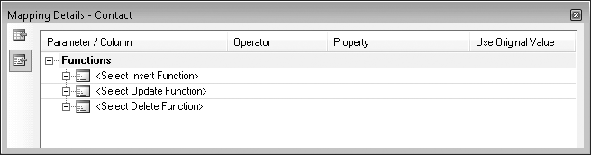 The function or stored procedures view of the Mapping Details window