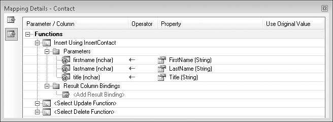 The InsertContact function mapped to the Contact entity