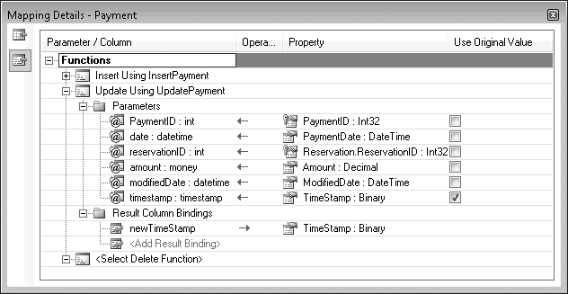 The UpdatePayment function mapping