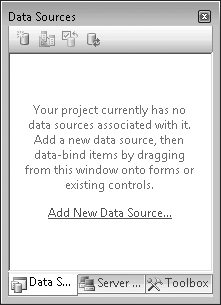 The Data Sources window before the new data source has been created