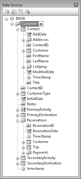 The Customer data source, which includes its navigation properties