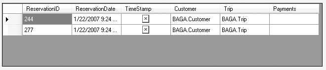 Default grid for the Reservations navigation property