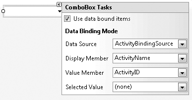 Binding some of the properties through the ComboBox Tasks window