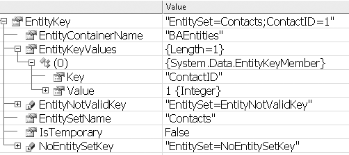 An object’s EntityKey, which includes critical identity information for each object