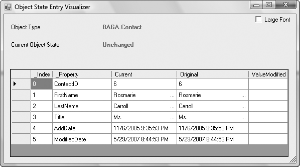 Inspecting and displaying information from an unchanged entity’s ObjectStateEntry