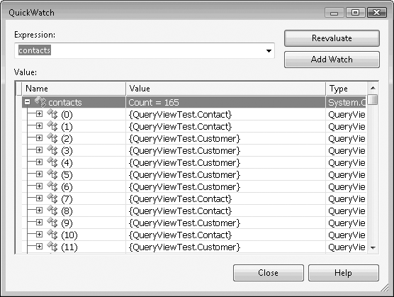 The QueryView returning properly typed entities