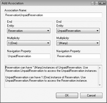 Creating a 1:* association between the new entity (UnpaidReservation) and the Reservation entity