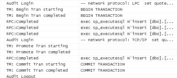 SQL Profiler showing that a database transaction is used at first, but is then promoted when another database connection is made within the scope of a System.Transactions.TransactionScope