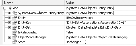 An ObjectStateEntry in debug view