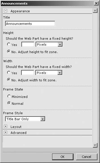Editing web parts in FrontPage