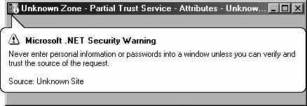 A window displayed from partially trusted code