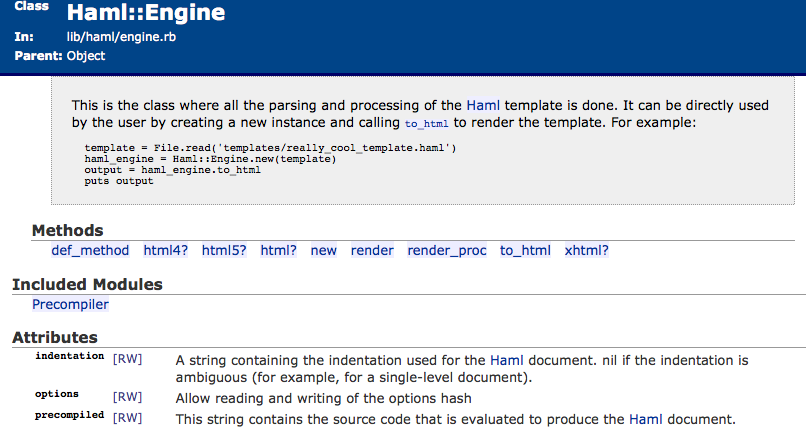 API documentation for Haml::Engine, generated by RDoc