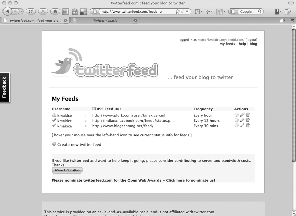 Twitterfeed: automatically tweet a link from an RSS feed