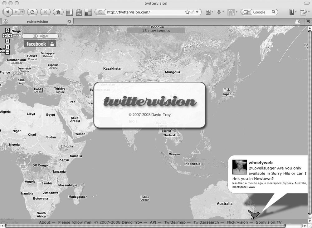 Twittervision: tracking tweets around the globe