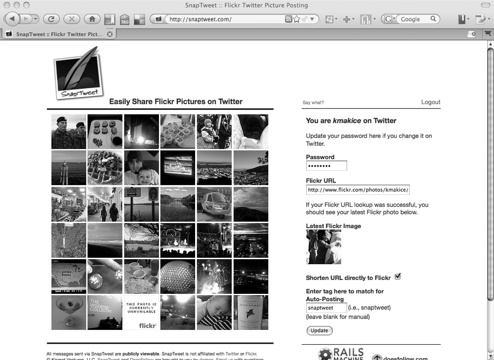 SnapTweet: publish a link to Flickr photos