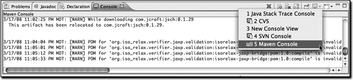 Enabling the Maven console in Eclipse