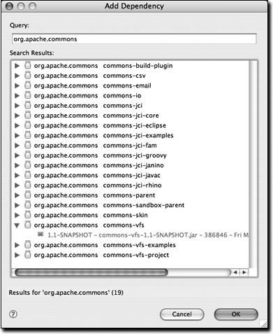 Querying the central repository for dependencies