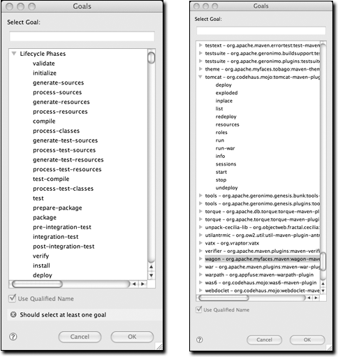 Maven Goals dialogs