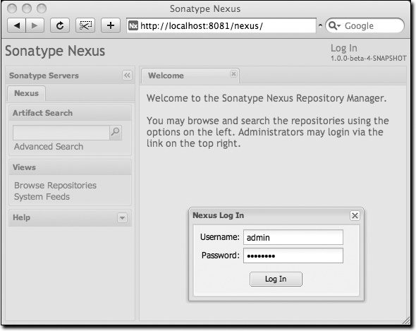 Nexus login window