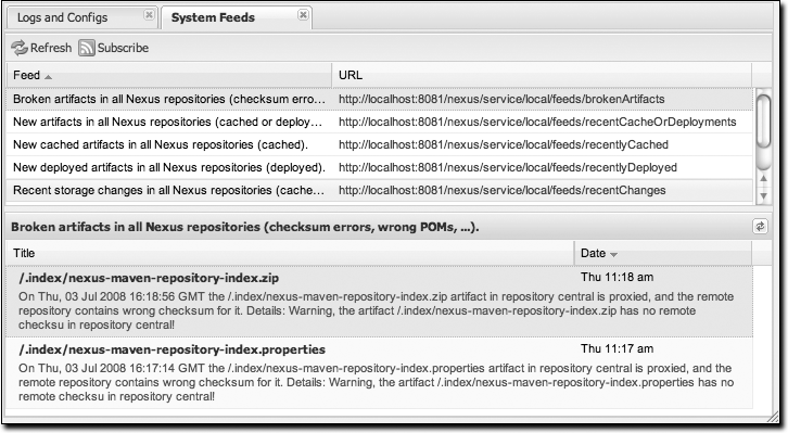 Browsing Nexus system feeds
