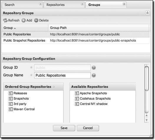 Group configuration screen in Nexus