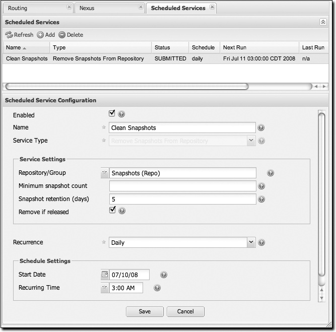 Managing Nexus scheduled services