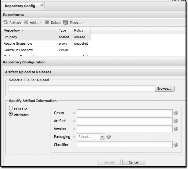 Manual upload of an artifact to a hosted repository