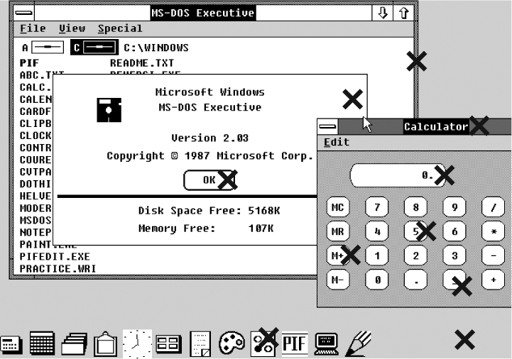 Some of the many windows of Windows 2.0