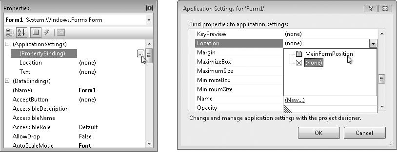 Bringing up the application settings dialog for a form