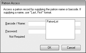 The Patron Access form, PatronAccess.vb