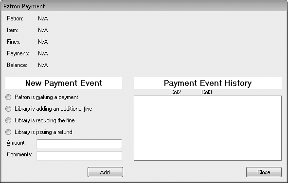 The Patron Payment form, PatronPayment.vb
