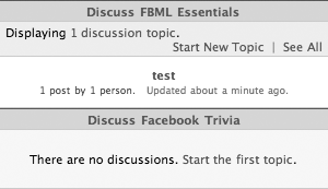 The resulting discussion boards from our <fb:board/> examples