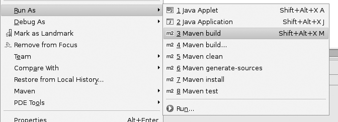 Executing a Maven goal from Eclipse.