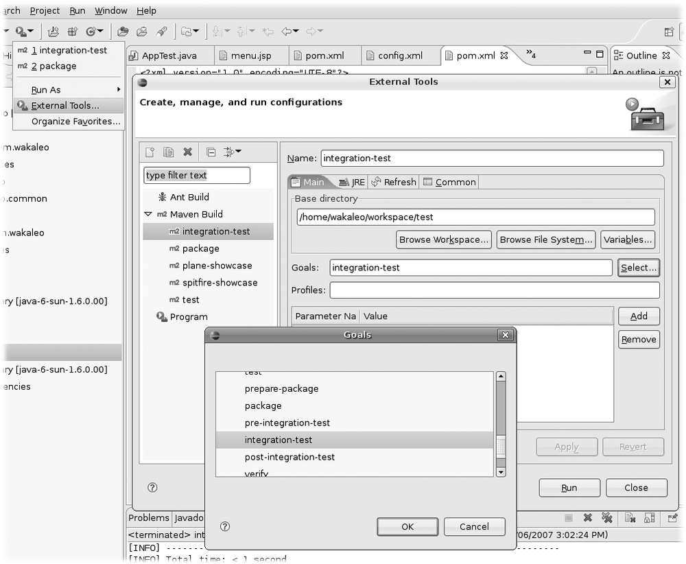 Executing a Maven goal from Eclipse.