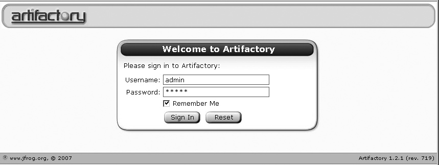 The Artifactory login page