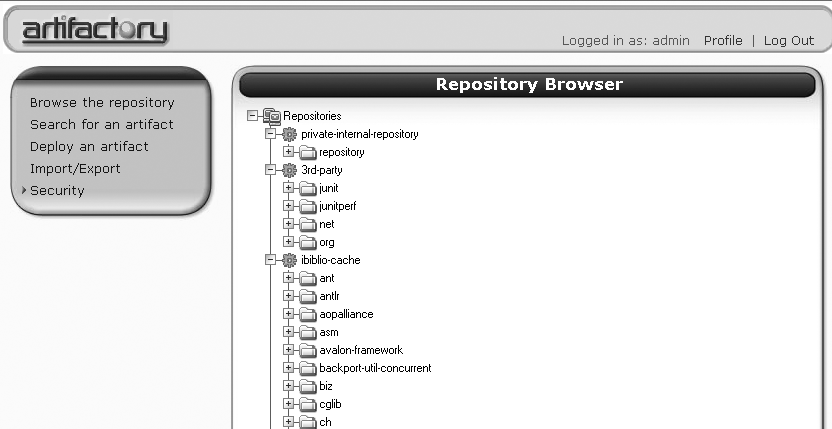 Browsing the Artifactory repositories