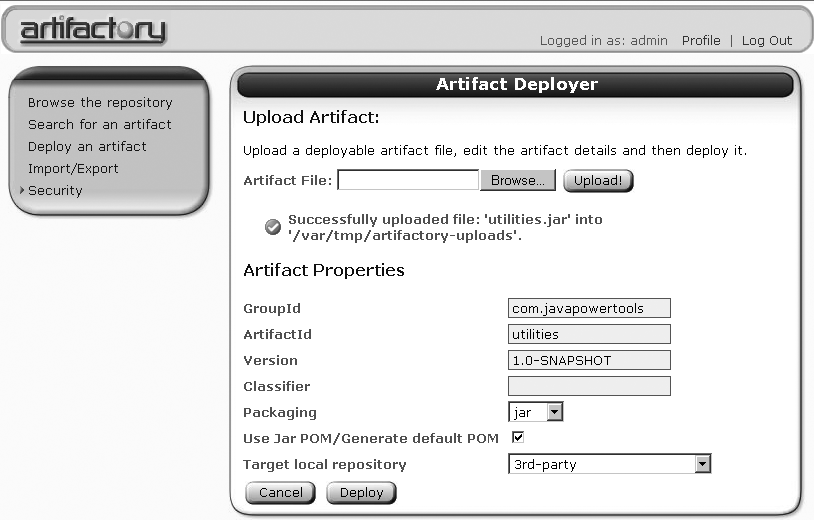 Deploying an artifact