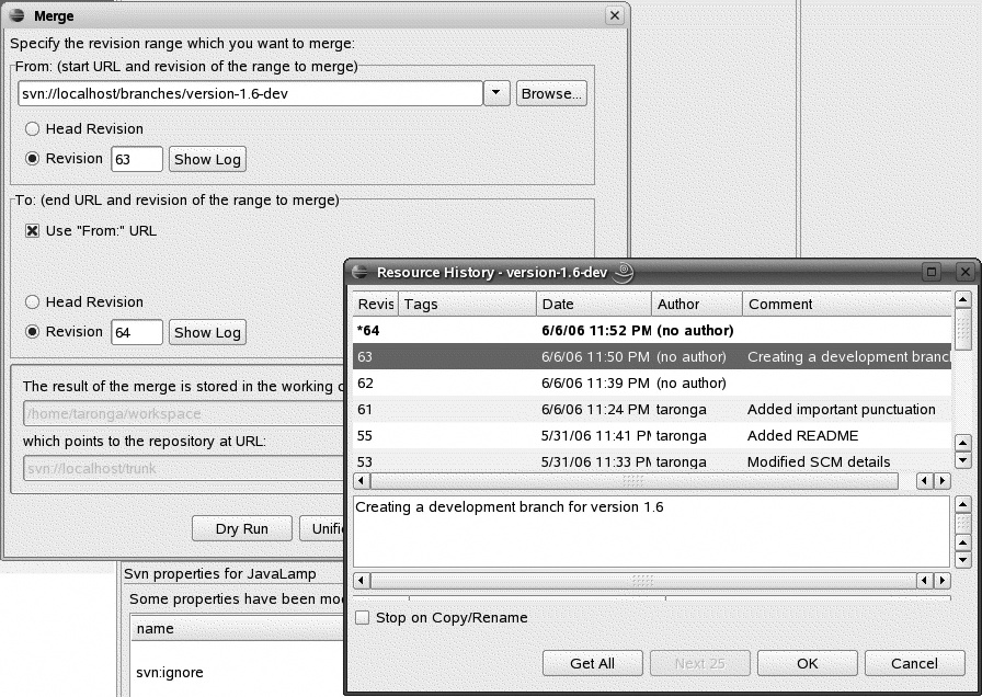 Merging branches in Eclipse