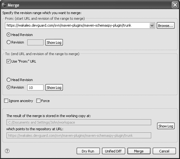 Merging branches in Eclipse