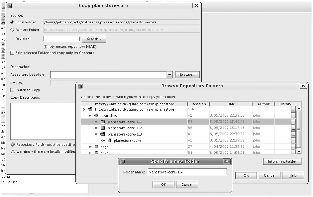 Creating a new tag or branch using the “Copy To...” option