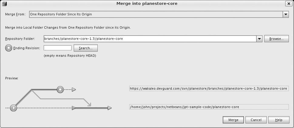 Merging a development branch back into the main trunk