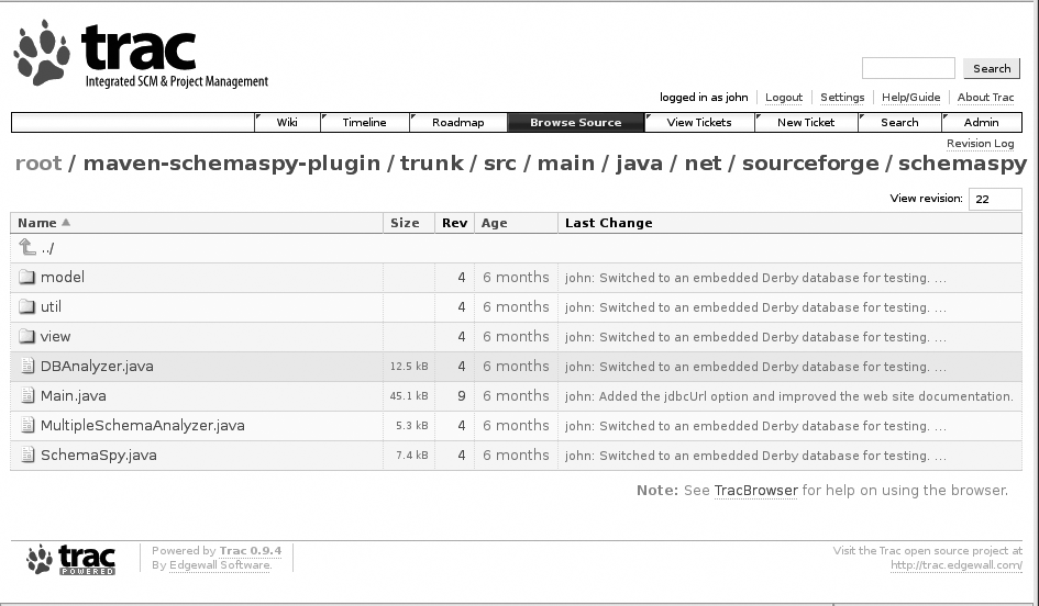 Browsing a Subversion repository in Trac