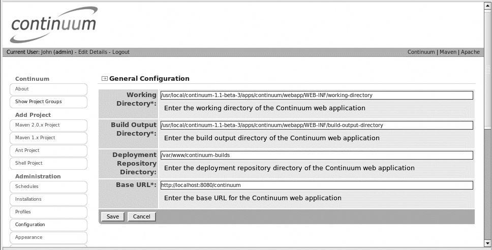 Continuum needs to be configured the first time you start it up