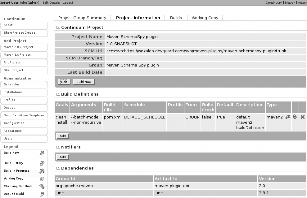 The Continuum Build Configuration details