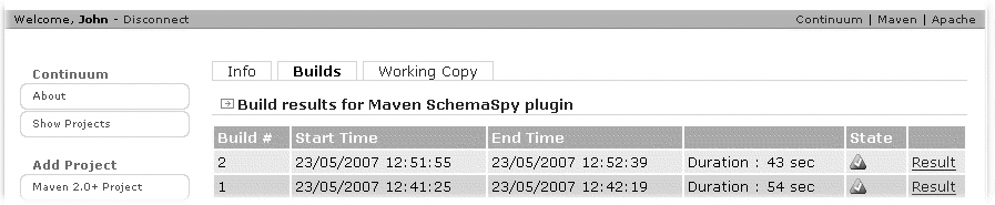 The Continuum Build History page