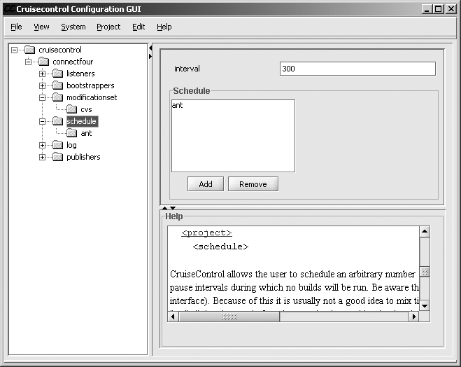 The CruiseControl Configuration UI in action