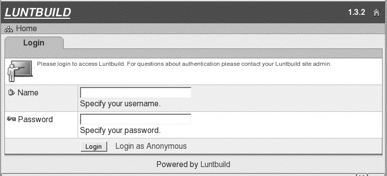 Connecting to the LuntBuild administration console