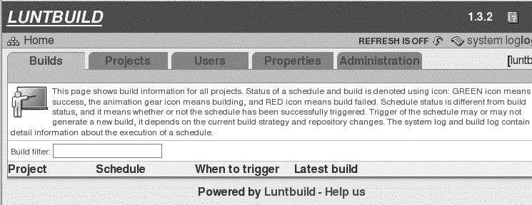 The LuntBuild home page