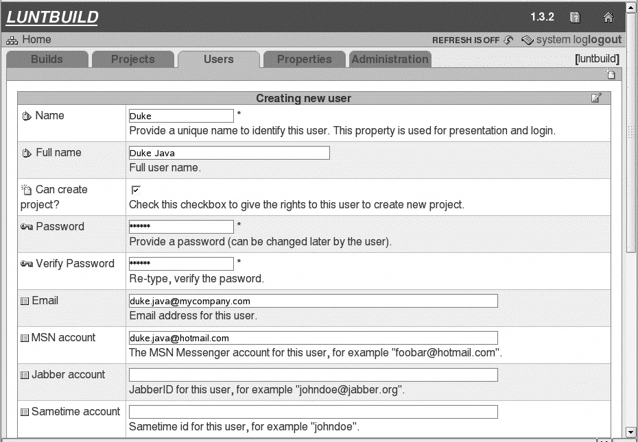 Setting up user accounts